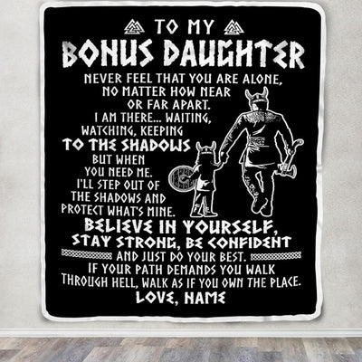 Personalized To My Bonus Daughter Blanket Viking Never Feel You Are Alone Scandinavian Runes Viking Stepdaughter Christmas Customized Bed Fleece Blanket | siriusteestore