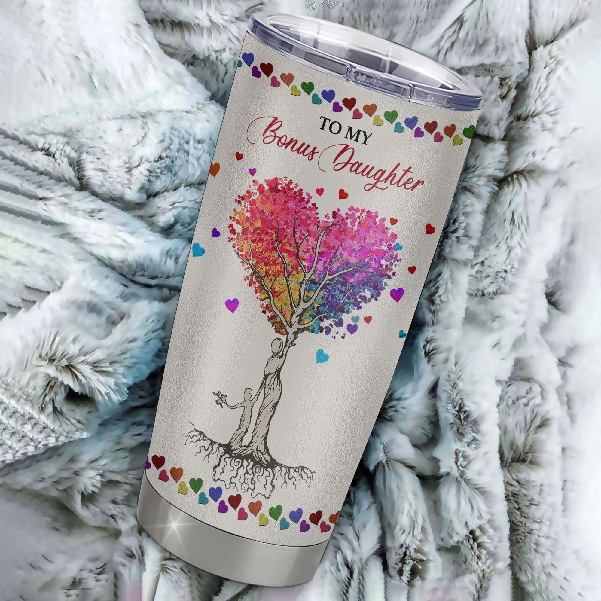 Personalized To My Bonus Daughter From Step Mom Stainless Steel Tumbler Cup Colorful Tree Never Forget I Love You Step Daughter Birthday Graduation Christmas Travel Mug | siriusteestore