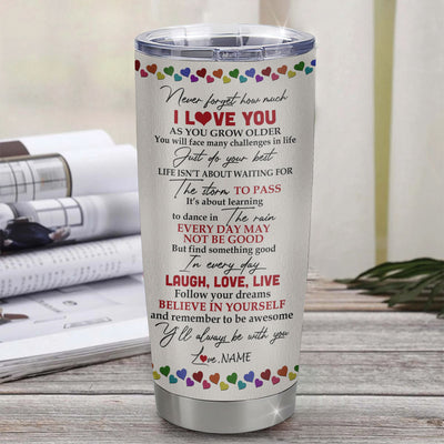 Personalized To My Bonus Daughter From Step Mom Stainless Steel Tumbler Cup Colorful Tree Never Forget I Love You Step Daughter Birthday Graduation Christmas Travel Mug | siriusteestore