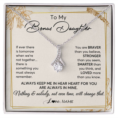 Alluring Beauty Necklace | Personalized To My Bonus Daughter Necklace From Step Mom Always Keep Me In Your Heart Step Daughter Birthday Christmas Customized Gift Box Message Card | siriusteestore