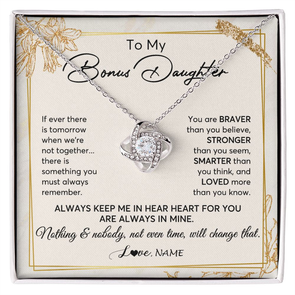 Love Knot Necklace | Personalized To My Bonus Daughter Necklace From Step Mom Always Keep Me In Your Heart Step Daughter Birthday Christmas Customized Gift Box Message Card | siriusteestore