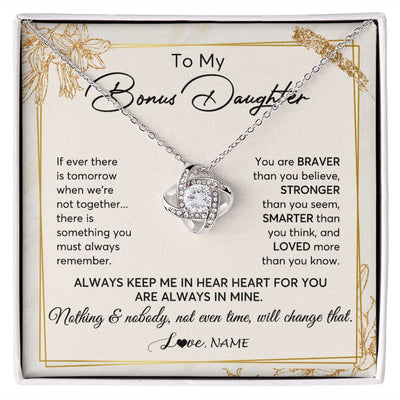 Love Knot Necklace | Personalized To My Bonus Daughter Necklace From Step Mom Always Keep Me In Your Heart Step Daughter Birthday Christmas Customized Gift Box Message Card | siriusteestore