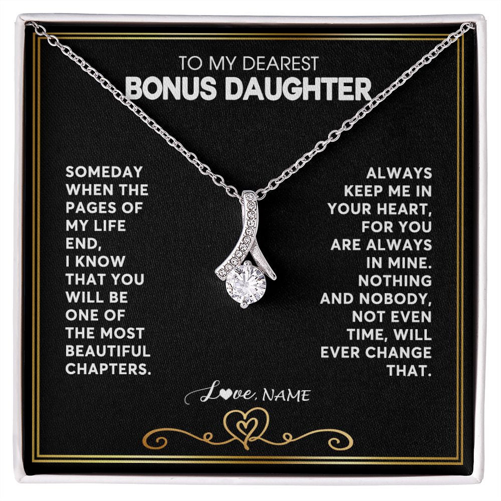 Alluring Beauty Necklace | Personalized To My Bonus Daughter Necklace From Step Mother When The Pages Of My Life End Stepdaughter Birthday Christmas Customized Gift Box Message Card | siriusteestore