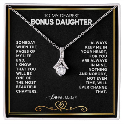 Alluring Beauty Necklace | Personalized To My Bonus Daughter Necklace From Step Mother When The Pages Of My Life End Stepdaughter Birthday Christmas Customized Gift Box Message Card | siriusteestore