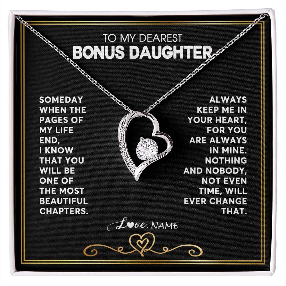 Forever Love Necklace | Personalized To My Bonus Daughter Necklace From Step Mother When The Pages Of My Life End Stepdaughter Birthday Christmas Customized Gift Box Message Card | siriusteestore