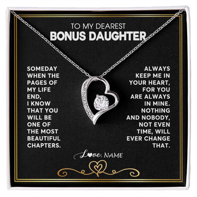 Forever Love Necklace | Personalized To My Bonus Daughter Necklace From Step Mother When The Pages Of My Life End Stepdaughter Birthday Christmas Customized Gift Box Message Card | siriusteestore