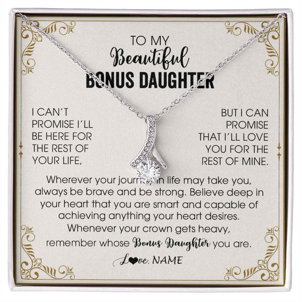 Alluring Beauty Necklace | Personalized To My Bonus Daughter Necklace From Step Mother Wherever Your Journey in Life There Birthday Graduation Christmas Customized Gift Box Message Card | siriusteestore