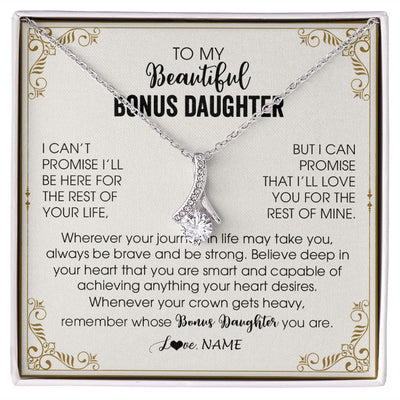 Alluring Beauty Necklace | Personalized To My Bonus Daughter Necklace From Step Mother Wherever Your Journey in Life There Birthday Graduation Christmas Customized Gift Box Message Card | siriusteestore