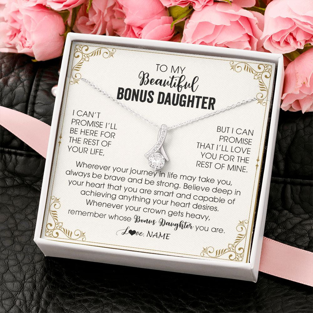 Alluring Beauty Necklace | Personalized To My Bonus Daughter Necklace From Step Mother Wherever Your Journey in Life There Birthday Graduation Christmas Customized Gift Box Message Card | siriusteestore