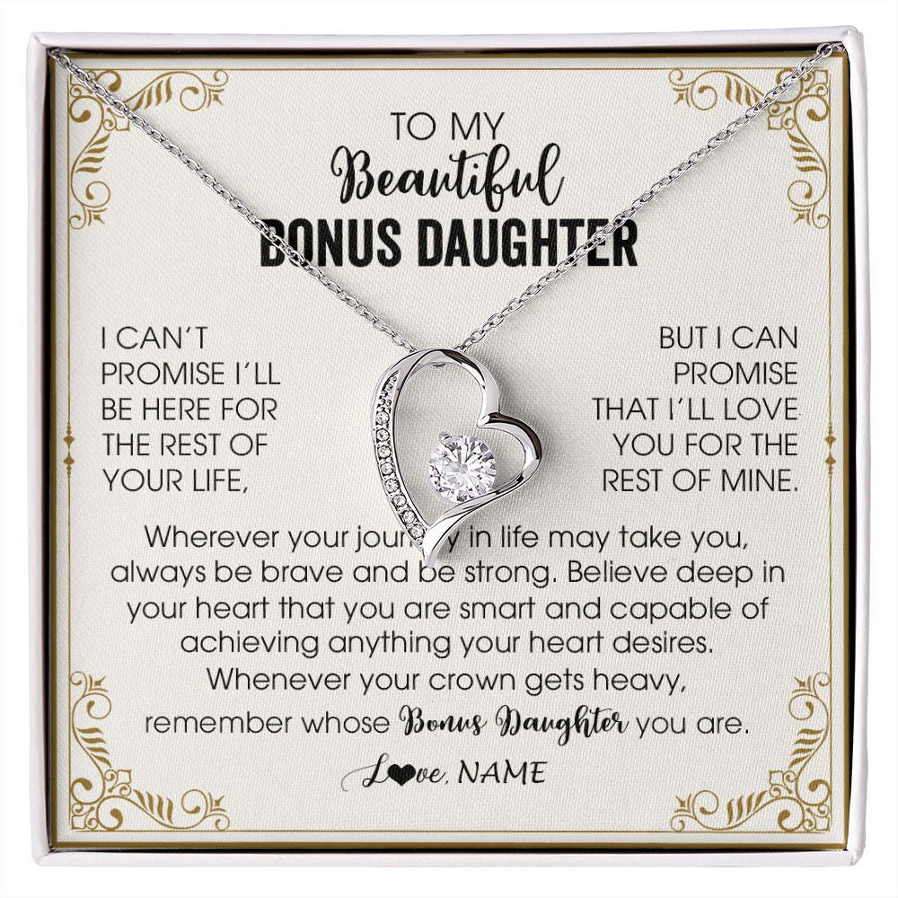 Forever Love Necklace | Personalized To My Bonus Daughter Necklace From Step Mother Wherever Your Journey in Life There Birthday Graduation Christmas Customized Gift Box Message Card | siriusteestore