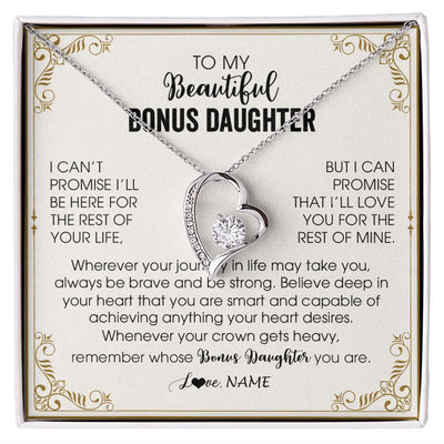 Forever Love Necklace | Personalized To My Bonus Daughter Necklace From Step Mother Wherever Your Journey in Life There Birthday Graduation Christmas Customized Gift Box Message Card | siriusteestore