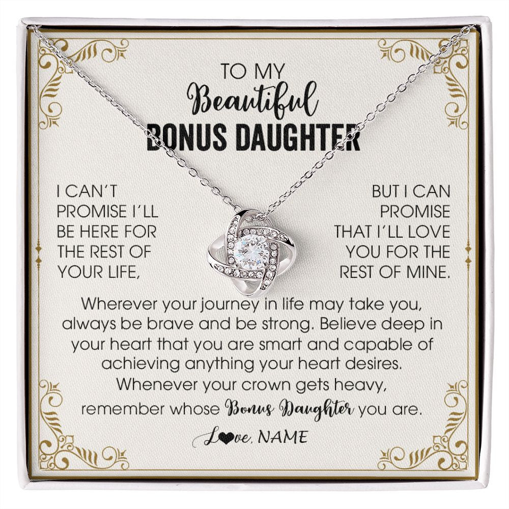 Love Knot Necklace | Personalized To My Bonus Daughter Necklace From Step Mother Wherever Your Journey in Life There Birthday Graduation Christmas Customized Gift Box Message Card | siriusteestore