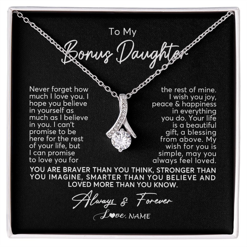 Alluring Beauty Necklace | Personalized To My Bonus Daughter Necklace From Stepmom Never Forget How Much I Love You Stepdaughter Birthday Christmas Customized Gift Box Message Card | siriusteestore