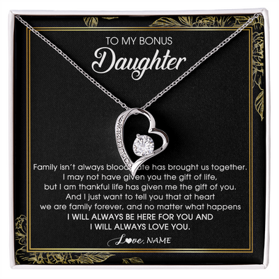 Forever Love Necklace | Personalized To My Bonus Daughter Necklace From Stepmom Stepdad Family Forever Stepdaughter Jewelry Birthday Christmas Customized Gift Box Message Card | siriusteestore