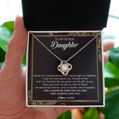 Love Knot Necklace | Personalized To My Bonus Daughter Necklace From Stepmom Stepdad Family Forever Stepdaughter Jewelry Birthday Christmas Customized Gift Box Message Card | siriusteestore