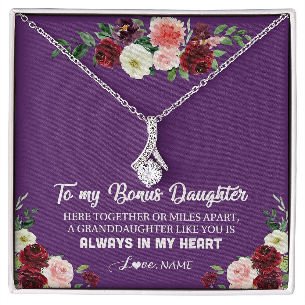Alluring Beauty Necklace | Personalized To My Bonus Daughter Necklace From Stepmom You Is Always In My Heart Stepdaughter Birthday Christmas Customized Gift Box Message Card | siriusteestore