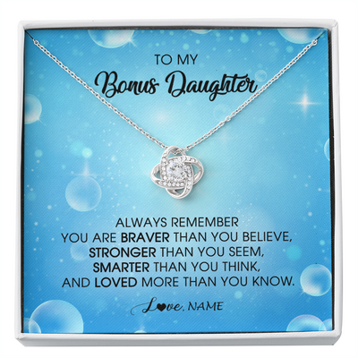 Love Knot Necklace | Personalized To My Bonus Daughter Necklace From Stepmother Always Remember You Are Braver Stepdaughter Jewelry Birthday Christmas Customized Message Card | siriusteestore