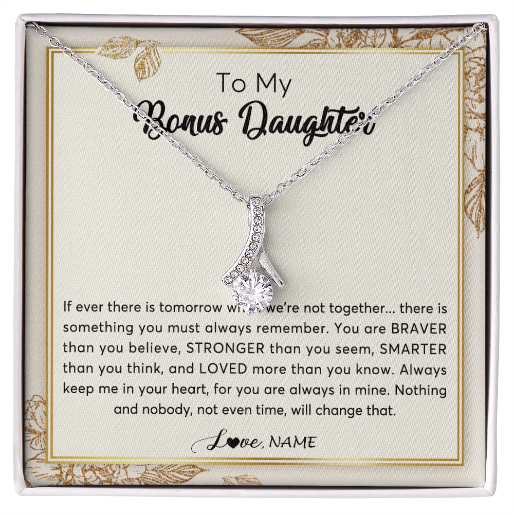 Alluring Beauty Necklace | Personalized To My Bonus Daughter Necklace From Stepmother Braver Stronger Smarter Loved Daughter Jewelry Birthday Christmas Customized Gift Box Message Card | siriusteestore