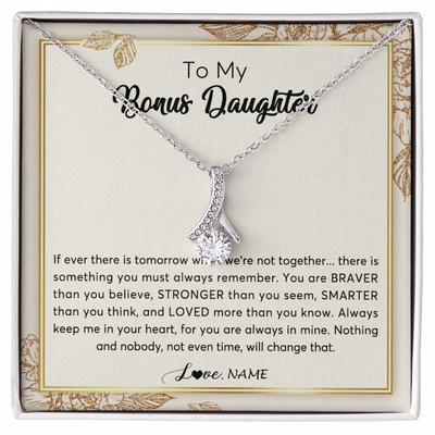 Alluring Beauty Necklace | Personalized To My Bonus Daughter Necklace From Stepmother Braver Stronger Smarter Loved Daughter Jewelry Birthday Christmas Customized Gift Box Message Card | siriusteestore