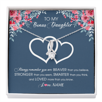 Alluring Beauty Necklace | Personalized To My Bonus Daughter Necklace From Stepmother Braver Stronger Smarter Loved Stepdaughter Jewelry Birthday Christmas Customized Message Card | siriusteestore