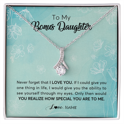 Alluring Beauty Necklace | Personalized To My Bonus Daughter Necklace From Stepmother Flower Never Forget I Love You Stepdaughter Jewelry Birthday Customized Gift Box Message Card | siriusteestore