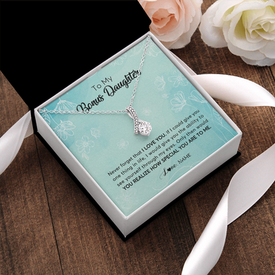 Alluring Beauty Necklace | Personalized To My Bonus Daughter Necklace From Stepmother Flower Never Forget I Love You Stepdaughter Jewelry Birthday Customized Gift Box Message Card | siriusteestore