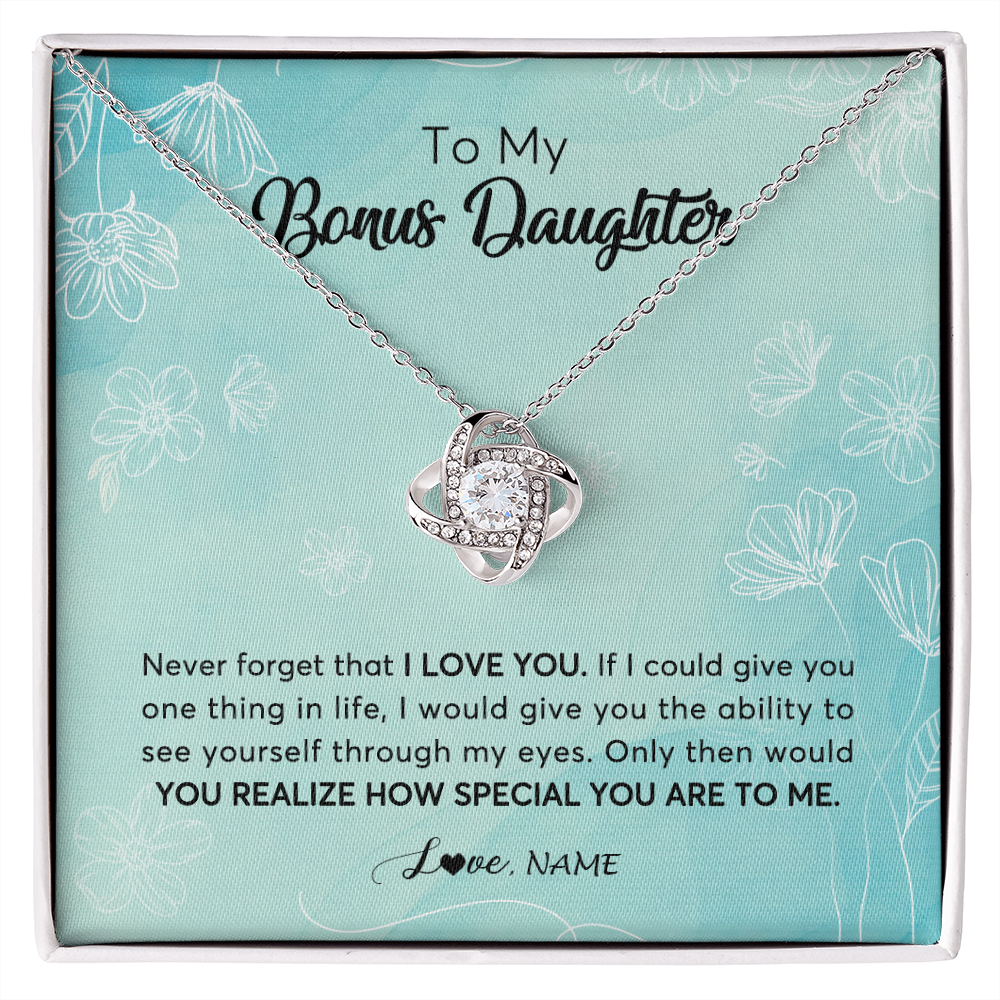 Love Knot Necklace | Personalized To My Bonus Daughter Necklace From Stepmother Flower Never Forget I Love You Stepdaughter Jewelry Birthday Customized Gift Box Message Card | siriusteestore