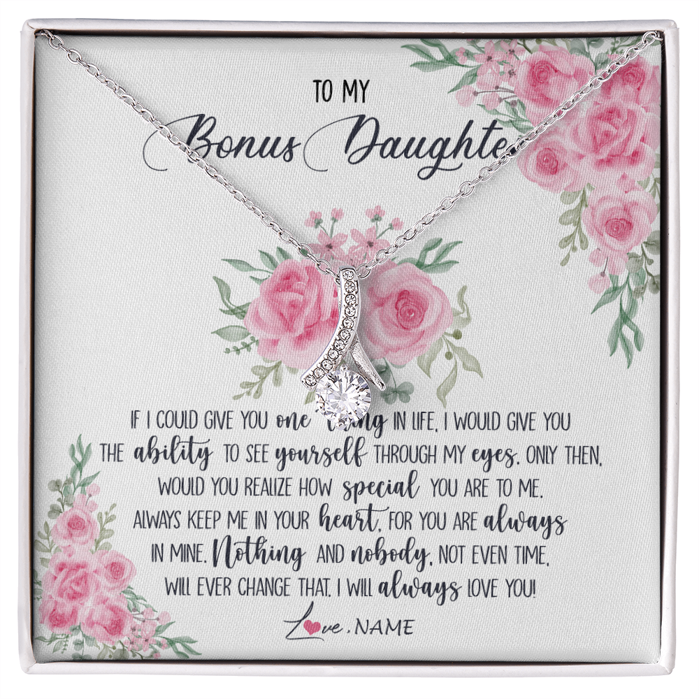 Alluring Beauty Necklace | Personalized To My Bonus Daughter Necklace From Stepmother I Will Always Love You Stepdaughter Birthday Christmas Jewelry Customized Gift Box Message Card | siriusteestore