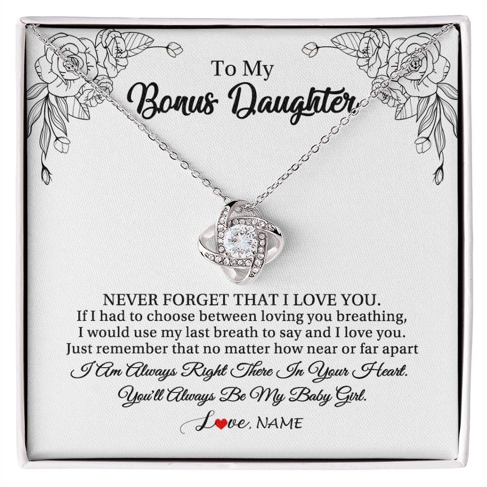Love Knot Necklace | Personalized To My Bonus Daughter Necklace From Stepmother Never Forget That I Love You Step Daughter Birthday Christmas Customized Gift Box Message Card | siriusteestore