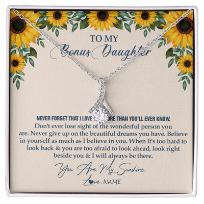 Alluring Beauty Necklace | Personalized To My Bonus Daughter Necklace From Stepmother Stepdad Sunflower You Are My Sunshine Stepdaughter Jewelry Birthday Customized Gift Box Message Card | siriusteestore