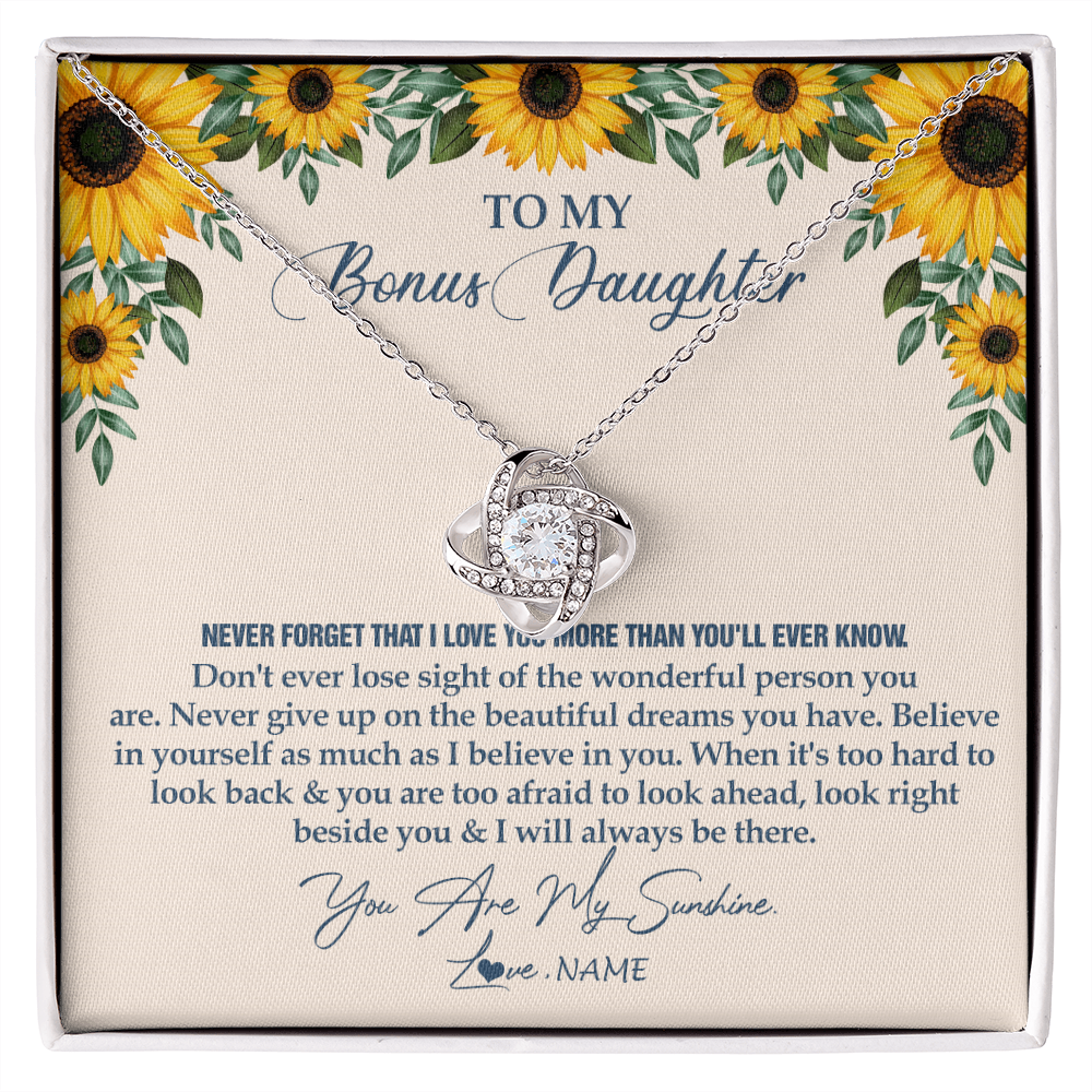 Love Knot Necklace | Personalized To My Bonus Daughter Necklace From Stepmother Stepdad Sunflower You Are My Sunshine Stepdaughter Jewelry Birthday Customized Gift Box Message Card | siriusteestore