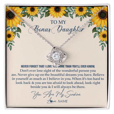 Love Knot Necklace | Personalized To My Bonus Daughter Necklace From Stepmother Stepdad Sunflower You Are My Sunshine Stepdaughter Jewelry Birthday Customized Gift Box Message Card | siriusteestore