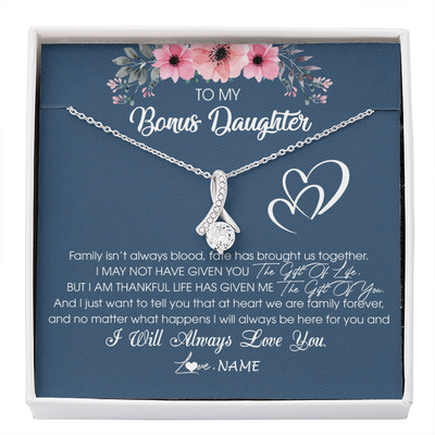 Alluring Beauty Necklace | Personalized To My Bonus Daughter Necklace From Stepmother Stepfather I Will Always Love You Stepdaughter Jewelry Birthday Christmas Customized Message Card | siriusteestore