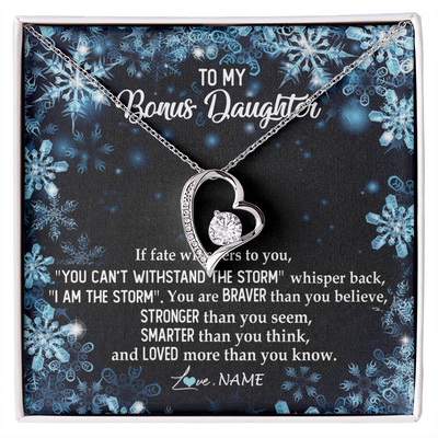 Forever Love Necklace | Personalized To My Bonus Daughter Necklace From Stepmother Whisper Back I Am The Storm Stepdaughter Jewelry Birthday Christmas Customized Message Card | siriusteestore