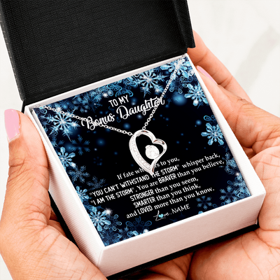 Forever Love Necklace | Personalized To My Bonus Daughter Necklace From Stepmother Whisper Back I Am The Storm Stepdaughter Jewelry Birthday Christmas Customized Message Card | siriusteestore