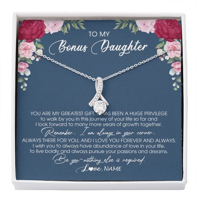 Alluring Beauty Necklace | Personalized To My Bonus Daughter Necklace From Stepmother You Are My Greatest Gift Stepdaughter Birthday Customized Jewelry Gift Box Message Card | siriusteestore