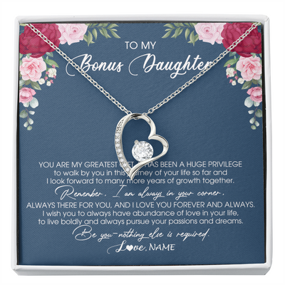 Forever Love Necklace | Personalized To My Bonus Daughter Necklace From Stepmother You Are My Greatest Gift Stepdaughter Birthday Customized Jewelry Gift Box Message Card | siriusteestore
