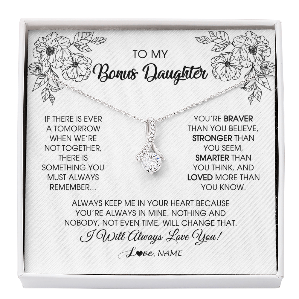 Alluring Beauty Necklace | Personalized To My Bonus Daughter Necklace From Stepmother You're Braver Stronger Smarter Stepdaughter Birthday Customized Jewelry Gift Box Message Card | siriusteestore
