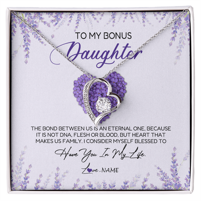 Forever Love Necklace | Personalized To My Bonus Daughter Necklace The Bond Between Us Is An Eternal Future Step Daughter Jewelry Birthday Christmas Customized Gift Box Message Card | siriusteestore