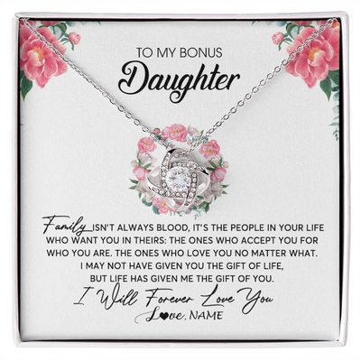 Love Knot Necklace | Personalized To My Bonus Daughter Necklace from Stepmom Family Isn't Always Blood Step Daughter Jewelry Birthday Christmas Customized Gift Box Message Card | siriusteestore