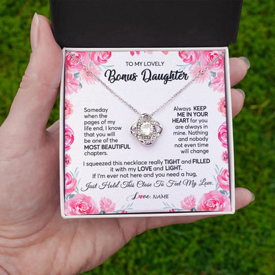 Love Knot Necklace | Personalized To My Bonus Daughter Necklace from Stepmother Always Keep Me in Your Heart Stepdaughter Birthday Christmas Customized Gift Box Message Card | siriusteestore