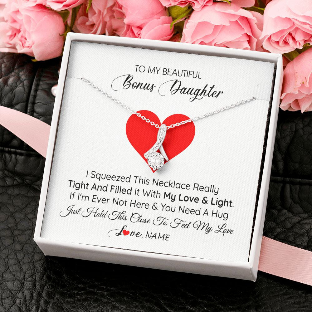 Alluring Beauty Necklace | Personalized To My Bonus Daughter Necklace from Stepmother I Squeezed This Necklace Stepdaughter Birthday Graduation Christmas Customized Gift Box Message Card | siriusteestore