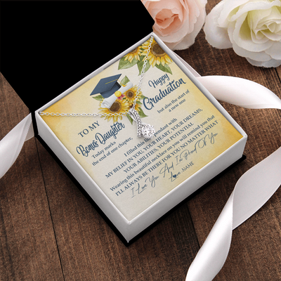 Alluring Beauty Necklace | Personalized To My Bonus Daughter On Her Graduation Day Necklace Flower I Love You I'm Proud Of You Class of 2022 Daughter Jewelry Customized Gift Box Message Card | siriusteestore