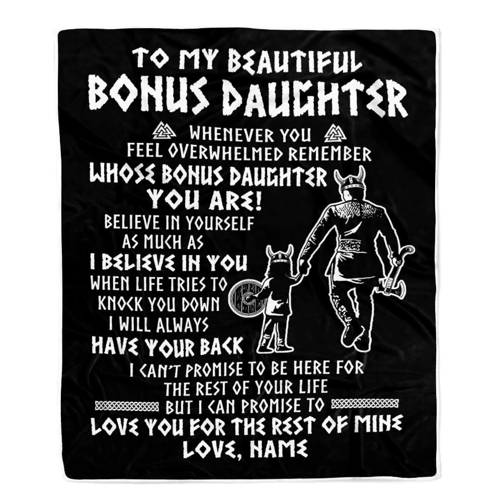 Personalized To My Bonus Daughter Viking Blanket From Step Dad Whenever You Feel Overwhelmed Stepdaughter Birthday Christmas Customized Bed Fleece Blanket | siriusteestore