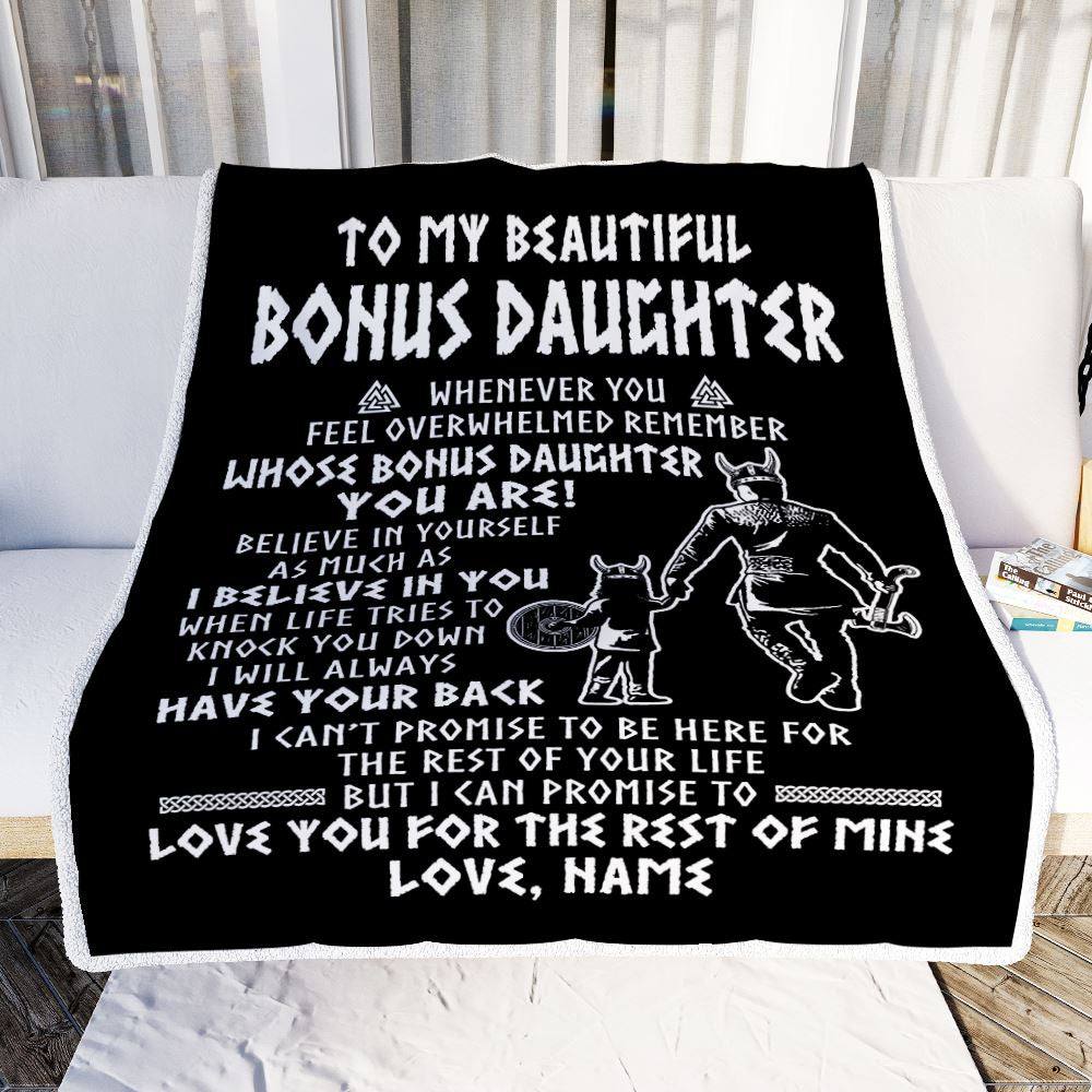 Personalized To My Bonus Daughter Viking Blanket From Step Dad Whenever You Feel Overwhelmed Stepdaughter Birthday Christmas Customized Bed Fleece Blanket | siriusteestore