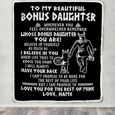Personalized To My Bonus Daughter Viking Blanket From Step Dad Whenever You Feel Overwhelmed Stepdaughter Birthday Christmas Customized Bed Fleece Blanket | siriusteestore