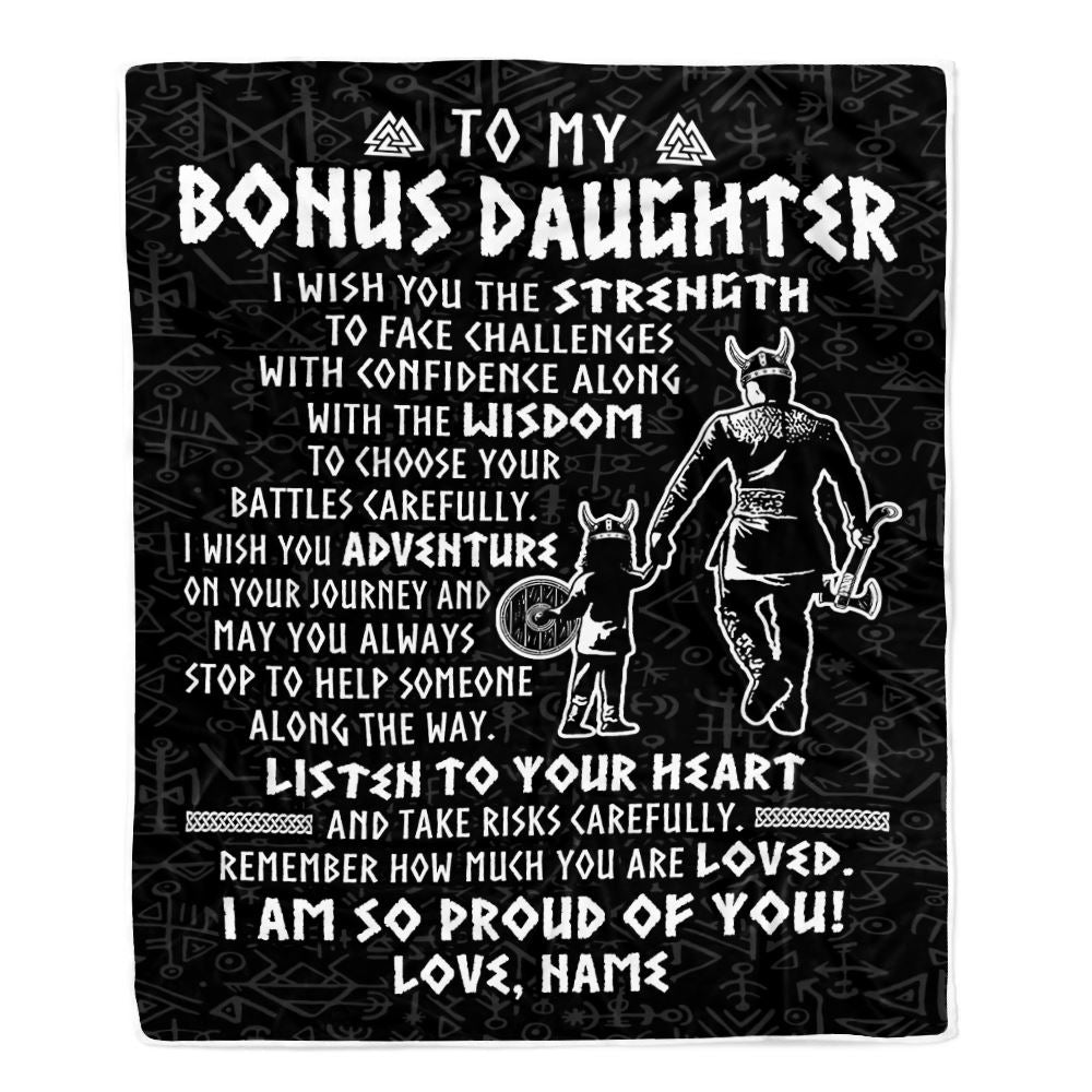Personalized To My Bonus Daughter Viking Blanket From Stepdad I Am So Proud Of You Runes Viking Stepdaughter Christmas Customized Bed Fleece Blanket | siriusteestore