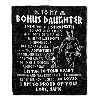 Personalized To My Bonus Daughter Viking Blanket From Stepdad I Am So Proud Of You Runes Viking Stepdaughter Christmas Customized Bed Fleece Blanket | siriusteestore