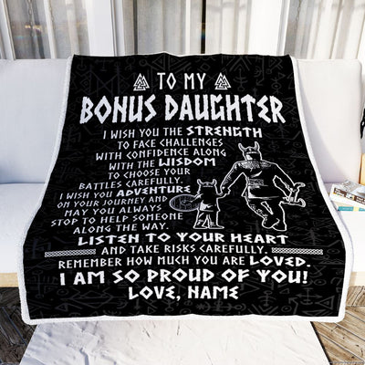Personalized To My Bonus Daughter Viking Blanket From Stepdad I Am So Proud Of You Runes Viking Stepdaughter Christmas Customized Bed Fleece Blanket | siriusteestore