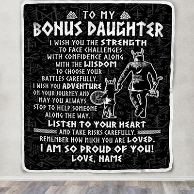 Personalized To My Bonus Daughter Viking Blanket From Stepdad I Am So Proud Of You Runes Viking Stepdaughter Christmas Customized Bed Fleece Blanket | siriusteestore